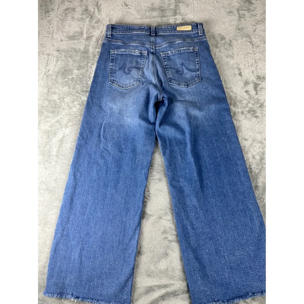AG Adriano Goldschmied Saige Wide Leg Crop Jean 27 Mid Rise Raw Hem Medium Wash - Picture 9 of 11